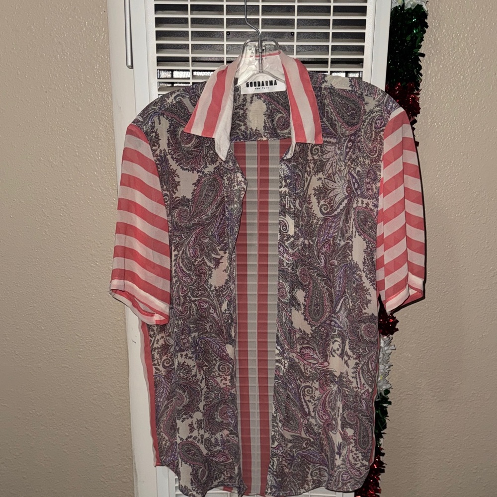 Good darma Men's Paisley and Striped Shirt